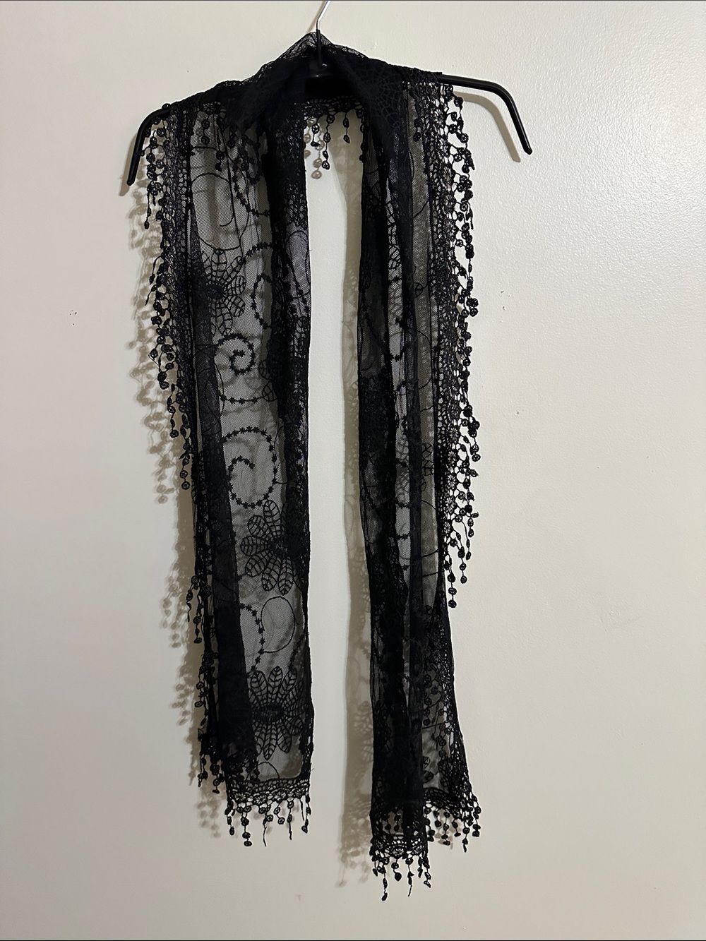 Vintage Black Lace Fringe Scarf